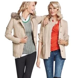 Cabi Women’s tan Nanook faux fur trim hooded jacket, S